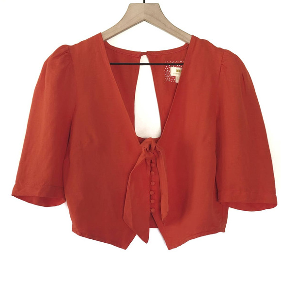 NWT Anthropologie Maeve Tie-Front Orange Blouse - Size 14 - Picture 4 of 8